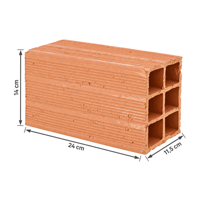 Bloco Cerâmico de Vedação 6 Furos 11,5 x 14 x 24 cm